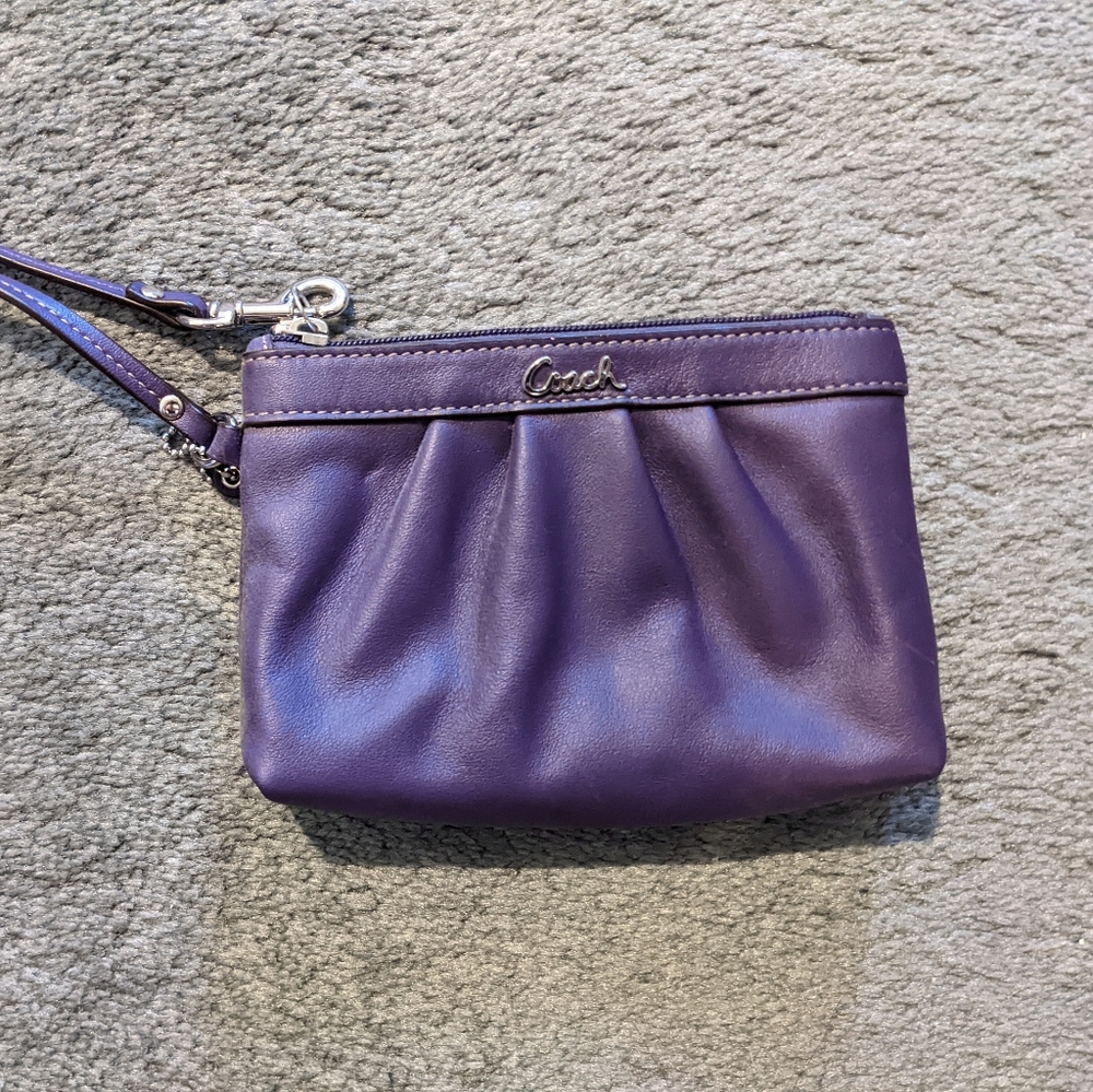 Purple Leather Coach Corner Zip Wristlet